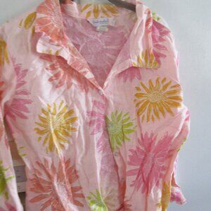 Fresh produce floral 100% linen blouse L